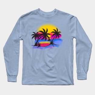 Digital Airbrushed Beach Scene Long Sleeve T-Shirt